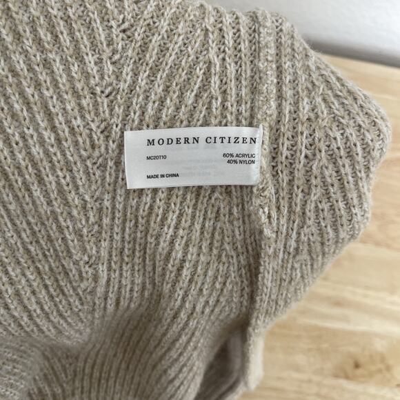 Modern Citizen Womens Size Small Light Beige Crew Sweater Long Sleeve Slit Sides - Picture 4 of 9